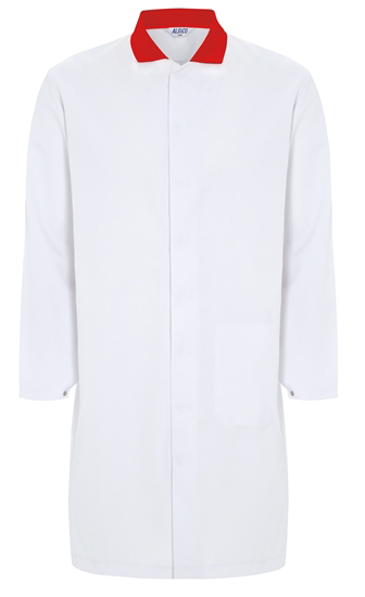 DY59-Food-Trade-Coat-with-Contrast-Collar-245gsm-White-with-Red-Collar.jpg - Workwear Garments - CLEAN Services